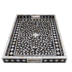 Plateau de service et de rangement moderne en nacre, élégant organisateur artisanal en mosaïque de coquillages pour table à manger, rangement décoratif - Product Image 4