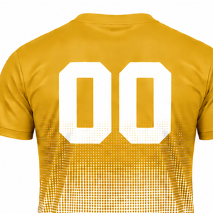 T-shirt de sport pour homme à manches courtes et col rond, imprimé par sublimation, dégradé jaune moutarde et blanc, personnalisable pour l'entraînement et la performance - Product Image 4