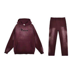 Custom High Quality Regular Printed Acid Wash <b>Tracksuit</b> Set Vintage Sun Faded Wash Hoodie Sweatpants 100% Cotton Streetwear - Product Image 5