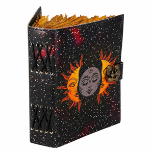 Vintage Sun Moon UV Print Leather Hardcover Journal <b>Diary</b> with Sewing Binding and Handmade Vintage Deckle Cotton Paper Gifting - Product Image 2
