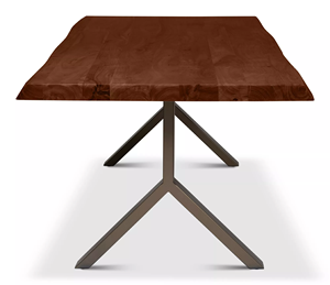 Table de salle à manger authentique de style américain en bois d'acacia massif à bord naturel avec finition noyer et base en laiton simple et durable - Product Image 5