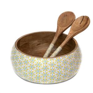 Juego de Servidores de Ensalada de Madera, Cuchara Grande para Ensalada, Tazón para Ensalada con Adhesivo Esmaltado, Diseño Floral, Tazón para Frutas, Decoración de Mesa para el Hogar y Hoteles - Product Image 6