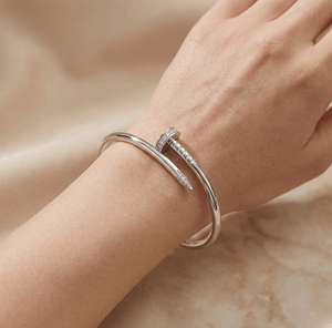 925 Sterling <b>Silver</b> Rhodium Moissanite VVS1 Open Cuff <b>Bangle</b> Nail <b>Bracelet</b> Customizable Luxury Jewelry for Women Gift Party - Product Image 2