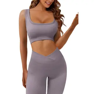 Custom Seamless Ribbed Activewear Women Clothes Plus Size Yoga workout Romper onesie Yoga Sports Bra Shorts Set Gym Fitness Sets