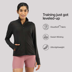 Haut de yoga noir à manches longues, col montant, fermeture éclair sur le devant avec poches, respirant, couleur unie, vêtements de sport - Product Image 4