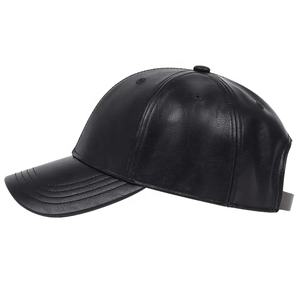 Sombrero personalizado de calidad superior Logotipo de bordado al aire libre 100% Gorra de material de cuero Pu para hombre Sombrero de béisbol Sombreros de cuero negro - Product Image 3