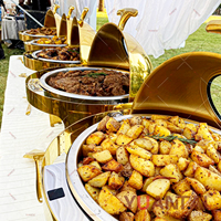 Gold Edelstahl Chafing Dish Buffet-Set Hotel Luxus Alkoholbetriebener Speisenwärmer Rund 9L Fassungsvermögen