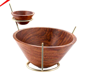 Bol double en bois de haute qualité avec centre en métal doré, bol de luxe pour chips et sauce, pour table - Product Image 5