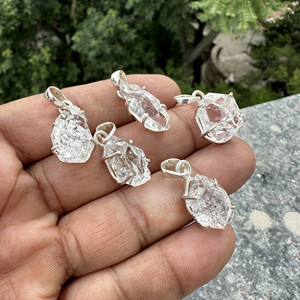 Wholesale Natural <b>Raw</b> Herkimer Diamond Pendant 925 Sterling Silver <b>Crystal</b> Quartz Charms Jewelry for Necklace Making - Product Image 3