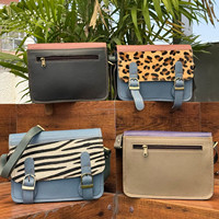 Tas selempang kulit daur ulang Multi warna, tas kurir selempang blok untuk wanita, hadiah unik ramah lingkungan untuk wanita