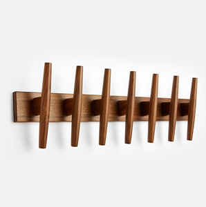 <b>Wall</b>-Mounted Wood Coat Hook Hanger J Shape <b>Wall</b> Mounted Coat Rack with Four Hooks Space Antique Hanger Railing - Product Image 4