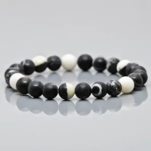 Bracelet extensible unisexe en perles de jaspe zèbre noir naturel de 8 mm, qualité AA, bijoux de guérison, vente en gros - Product Image 6