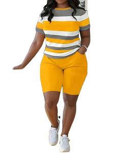 ชุดเซ็ตเสื้อยืดและกางเกงขาสั้นผ้าฟลีซผสมโพลีเอสเตอร์/คอตตอน สไตล์ลำลองสตรี แนวสตรีท ระบายอากาศได้ดี สีสันปรับแต่งได้ เหมาะสำหรับฤดูใบไม้ผลิ - Product Image 3