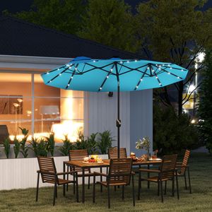 Ombrellone da Patio Blu Chiaro 9.7FT a Doppia Faccia con Inclinazione e Manovella, Luce Solare a LED, 12 Stecche e Raggio di 2.7m per Uso in Cortile - Product Image 2