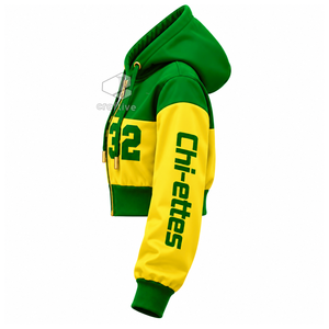 Sudadera con capucha corta con cremallera y bloques de color para mujer de Chi Eta Phi, de manga larga, con letras griegas bordadas, top universitario - Product Image 3