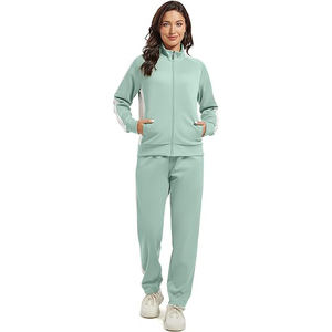 Ensemble de survêtement deux pièces pour femme en mélange coton-polyester, comprenant un sweat à capuche zippé et un pantalon de jogging à taille élastique, pour tenue décontractée et de détente - Product Image 2