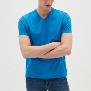T-shirt pour homme à col en V, manches courtes, rouge uni, coupe classique, en coton tricoté respirant, tissu jersey - Product Image 1