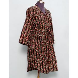 Beautiful Handmade Designer Block Printing Fabric 3/4 Sleeve Breathable Bodycon Shirt Button Closure Comfy Evening Formal Dress - Product Image 5