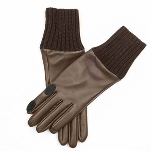 Brown Leather <b>Touchscreen</b> <b>Gloves</b> With Knit Cuff Winter Warm Daily Use - Product Image 2