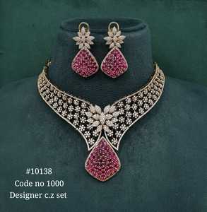 Pink CZ Jewelry <b>Set</b> 10138 Gold Color <b>Necklace</b> <b>and</b> <b>Earrings</b> Floral <b>Bridal</b> Jewelry for Wedding Party Festive Celebrations - Product Image 1
