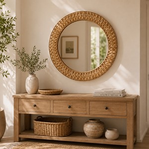 Handwoven Seagrass Round Wall <b>Mirror</b> Rustic Bohemian for Bedroom Living Room Natural Home Decoration Made in Vietnam - Product Image 5