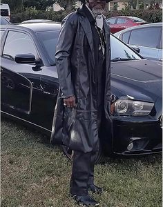 Manteau trench en cuir noir - Manteau long classique en cuir d'agneau véritable vintage pour homme - Product Image 6