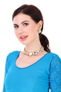 Trendy Women's Brass Alloy Gold Plated Imitation <b>Pearl</b> Zircon Bridal Necklace <b>Set</b> Matching Earrings Engagement Wedding - Product Image 4