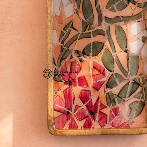 Handcrafted Mango Wood Epoxy Resin Storage Tray Decorative Floral Mosaic Rectangle Platter for <b>Coffee</b> <b>Table</b> & Home Decor - Product Image 3