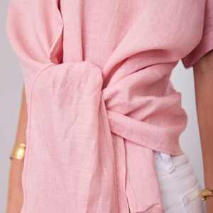 Camiseta de Lino para Mujer, Estilo Retro, Casual, Transpirable, Holgada, Talla Grande, para Uso Diario de Verano, 100% Lino, Color Rosa de Moda, con Bordado - Product Image 4