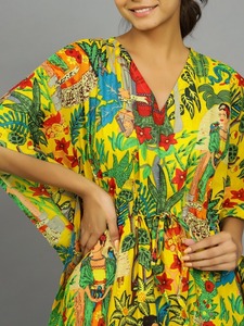 Robe longue en coton indien imprimée à la main, kaftan à motifs floraux, robe de plage, couvre-maillot de bain - Product Image 2