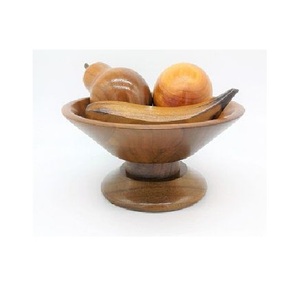 Bol sur piétement en bois naturel, bol à fruits rustique sur pied pour centre de table, décoration de comptoir de cuisine et aménagement intérieur - Product Image 3