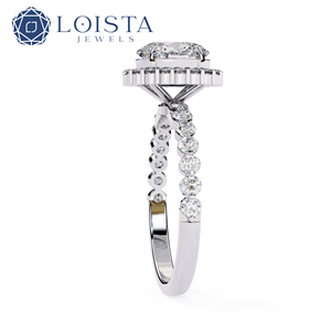 Women's Oval Cut Lab Grown Diamond Halo Engagement Ring with Oval Center and Round Side Diamonds Gold Plated Wedding Party - Product Image 2