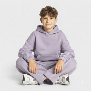 Ensemble de survêtement à capuche lavande pour femme, manches longues, couleur unie, coupe décontractée, sweat-shirt et pantalon en coton pour l'automne avec poches latérales - Product Image 3