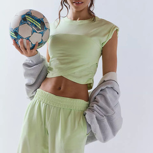 Conjunto Deportivo de 2 Piezas para Mujer al por Mayor, Personalizado, Verde Claro, Top Corto con Manga Casquillo, Pantalones Harem Holgados, Transpirables, Casuales - Product Image 4