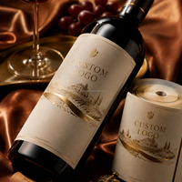 Étiquette personnalisée avec logo, adhésive, classique, dorée mate, gaufrée, pour emballage de bouteille de vin, étiquette autocollante en vinyle pour produits alimentaires, impression d'étiquettes
