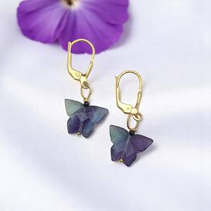 Pendientes de mariposa de fluorita multicolor – Plata de ley con cierre de palanca, joyería hecha a mano para mujer - Product Image 1