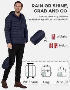 Men's Lightweight Windproof Casual <b>Packable</b> Puffer <b>Jacket</b> Waterproof Winter Hooded Quilted Storage Pouch Custom <b>Packable</b> - Product Image 6