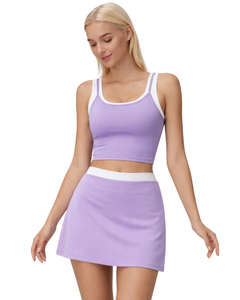 Customized Lavender Women's Two-Piece <b>Skirt</b> Set - Breathable Crop Tank Top and High-Waist Mini <b>Skirt</b> Casual Summer Activewear - Product Image 3
