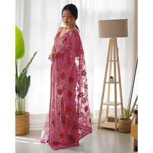 Sari de diseñador para mujer con hilo y juego de trabajo de bordado Zari - Product Image 3