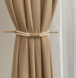 Cotton Curtain <b>Tieback</b> premium - Natural Cotton Rope with Wooden Rod, cotton <b>tieback</b> - Product Image 3