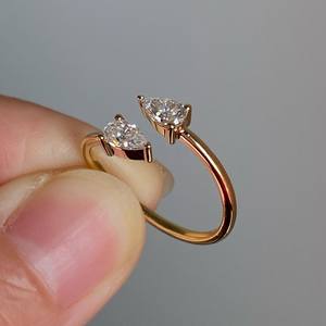 Bague ouverte réglable en or 18K/14K/10K et argent 925, double poire en moissanite, style Toi et Moi, deux pierres en forme de goutte d'eau, pour fiançailles - Product Image 6