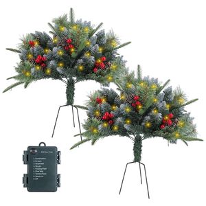 2 Pezzi Albero di Natale Artificiale Illuminato a LED, Decorazione per Vasi, Alberi Natalizi Luminosi per Interni/Esterni - Product Image 1