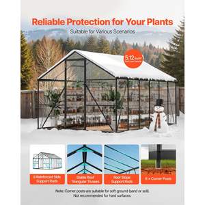 Serre de jardin extérieure en polycarbonate de 8 x 12 pieds, robuste, avec ventilation réglable, installation rapide, cadre en aluminium - Product Image 5