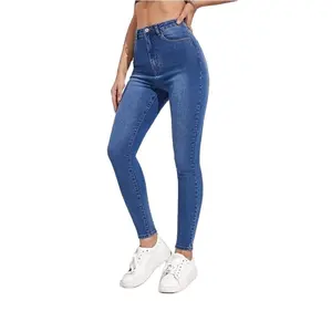 Pantalones vaqueros de mezclilla informales elásticos de cintura alta para mujer, pantalones pitillo transpirables ecológicos rectos con ajuste Regular, proveedor BD - Product Image 1