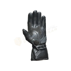 Gants de moto en cuir noir à doigts entiers avec paume en mesh et fermeture auto-agrippante - Product Image 5