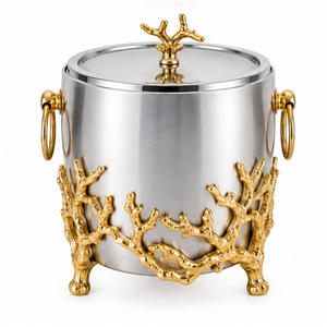 Gold Coral Stainless Steel <b>Ice</b> Bucket with Lid and Handles Modern Double Wall Insulated Metal Wine <b>Cooler</b> Chiller Tub for Bar - Product Image 1