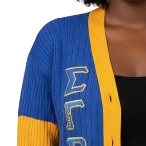 Sigma Gamma Rho Striped Knitted <b>Cardigan</b> Sweater Custom Greek Letter Knitwear Button Front Casual Fashion Sweater Apparel - Product Image 4