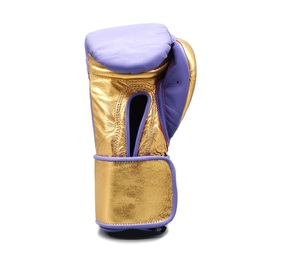 Gants de boxe personnalisés No Boxing No Life en cuir de vache véritable violet et or, pour entraînement MMA, avec fermeture auto-agrippante, légers et respirants - Product Image 4