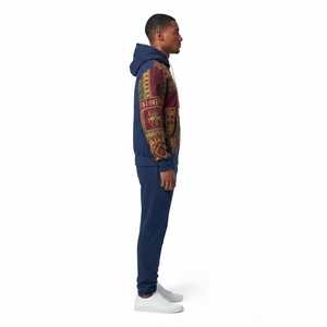 Men's Heavyweight <b>Full</b> <b>Zip</b> <b>Hoodie</b> 400GSM Cotton Reverse Weave Jacquard Patchwork Streetwear Custom OEM - Product Image 3