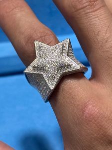 Star Moissanite <b>Ring</b> Sparkling Halo <b>Statement</b> Band Silver Tone Jewelry Gift - Product Image 3